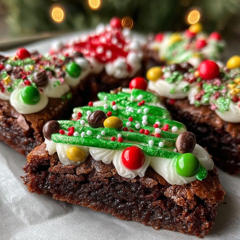 A plate of brownies with Christmas decorations on top.