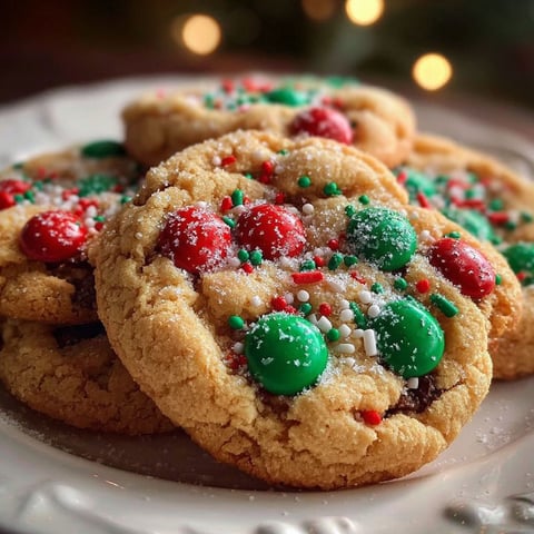 A plate of Christmas M&M cookies.
