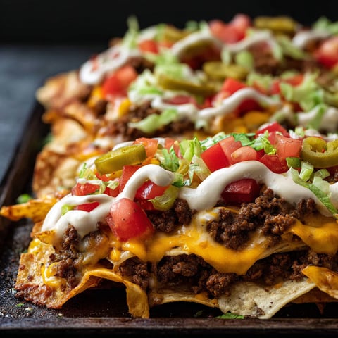 A plate of nachos with cheese and tomatoes.