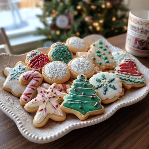 A plate of Christmas cookies.