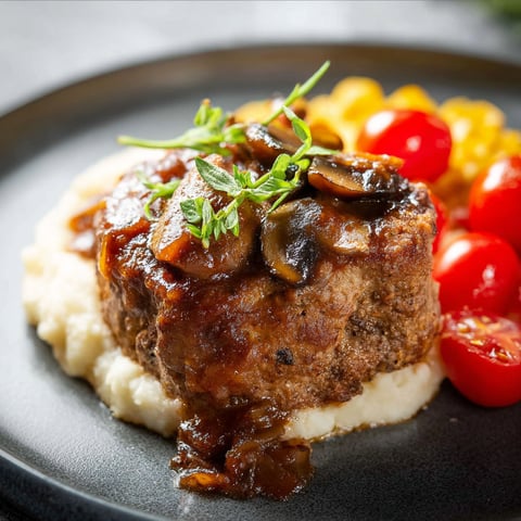 A plate of food with a piece of meat and tomatoes.