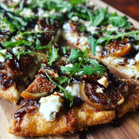 A pizza with caramelized onions, figs, and goat cheese.