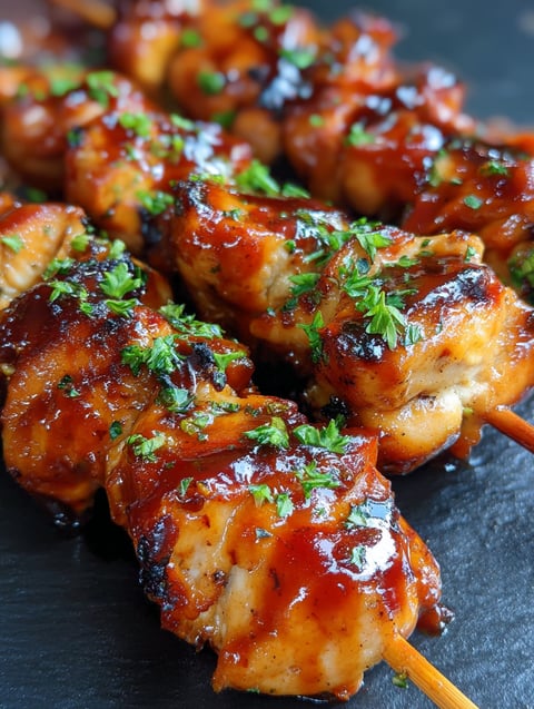 Air Fryer Chicken Skewers with BBQ Sauce Recipe.
